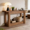 GDFStudio Anastasia Farmhouse Wooden Rectangular 2-Tier Console Table with Curved Legs