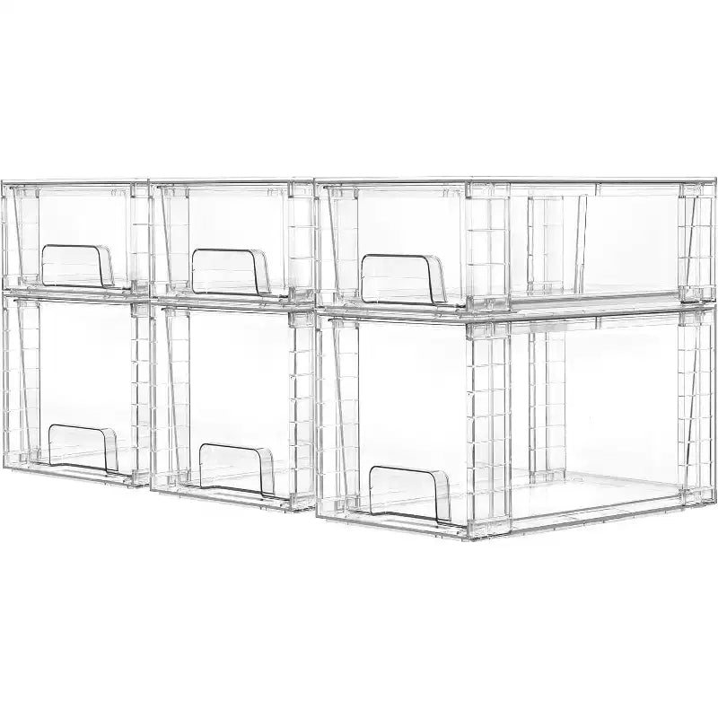 Vtopmart 6 Pack Clear Stackable Storage Drawers, Plastic Drawers for Kitchen Pantry, Cabinet, Under Sink Organization