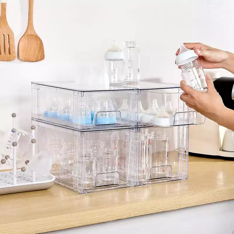6er-Pack transparente, stapelbare Aufbewahrungsschubladen, Kunststoffschubladen für Küchenspeisekammer, Schrank, Organisation unter der Spüle