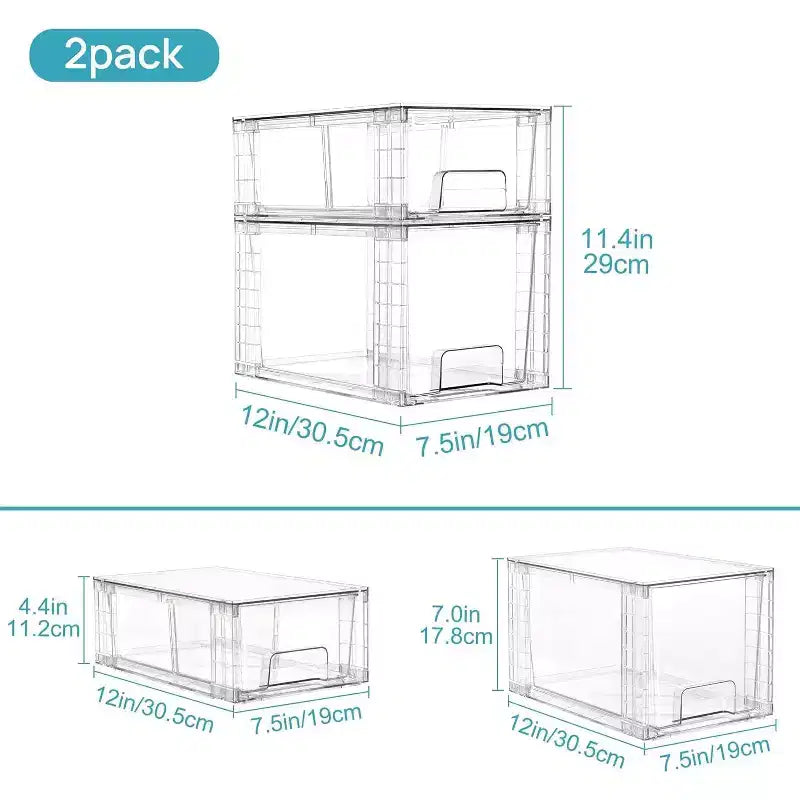 6er-Pack transparente, stapelbare Aufbewahrungsschubladen, Kunststoffschubladen für Küchenspeisekammer, Schrank, Organisation unter der Spüle