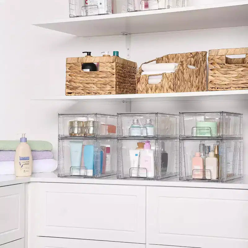 6er-Pack transparente, stapelbare Aufbewahrungsschubladen, Kunststoffschubladen für Küchenspeisekammer, Schrank, Organisation unter der Spüle