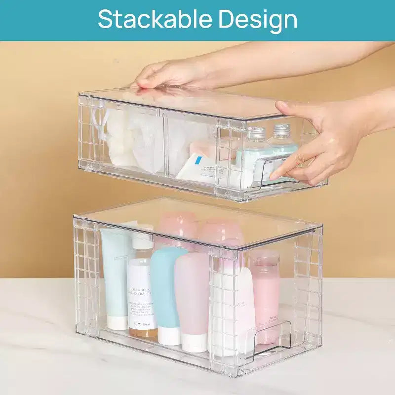 6er-Pack transparente, stapelbare Aufbewahrungsschubladen, Kunststoffschubladen für Küchenspeisekammer, Schrank, Organisation unter der Spüle