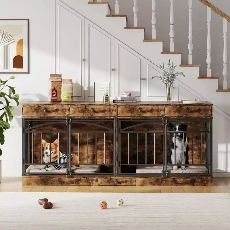 Multifunktionales Hundebox-Möbel, 4 Aufbewahrungsschubladen, Futternäpfe, TV-Ständer-Funktion, für das Wohnzimmer
