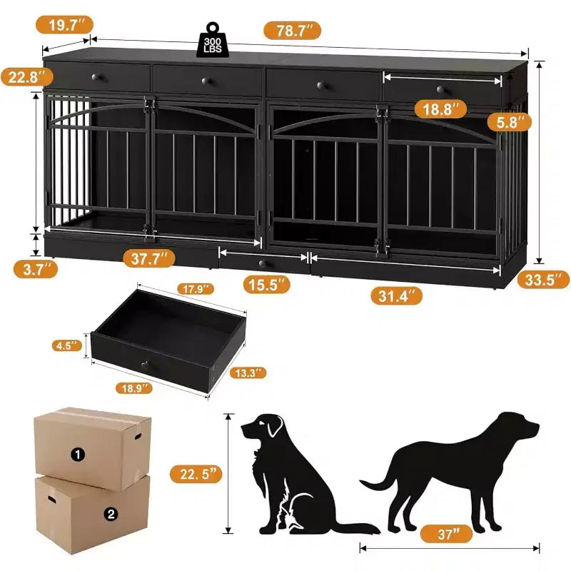 Multifunktionales Hundebox-Möbel, 4 Aufbewahrungsschubladen, Futternäpfe, TV-Ständer-Funktion, für das Wohnzimmer