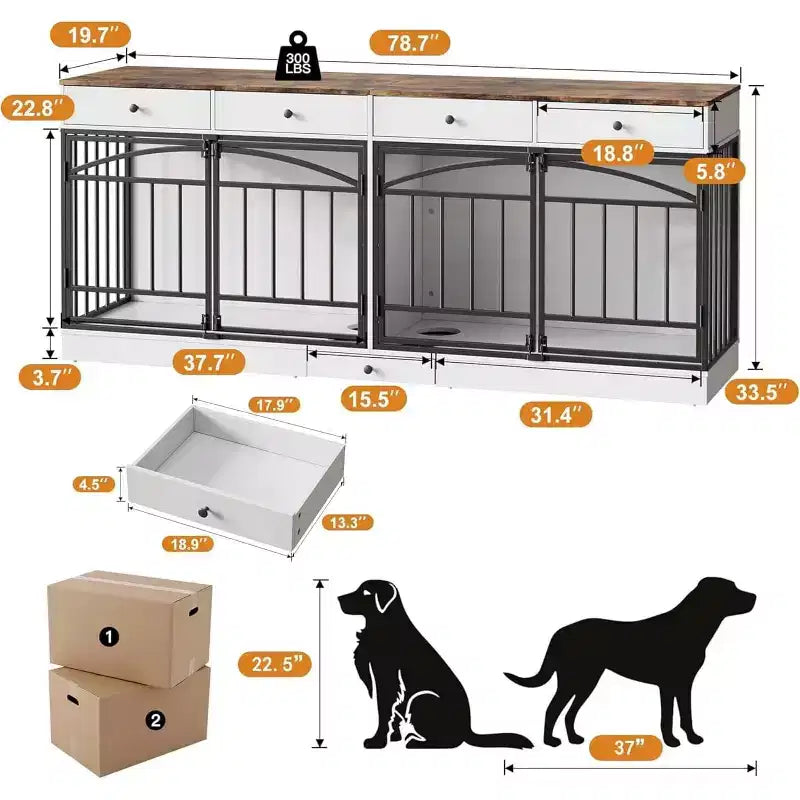 Multifunktionales Hundebox-Möbel, 4 Aufbewahrungsschubladen, Futternäpfe, TV-Ständer-Funktion, für das Wohnzimmer