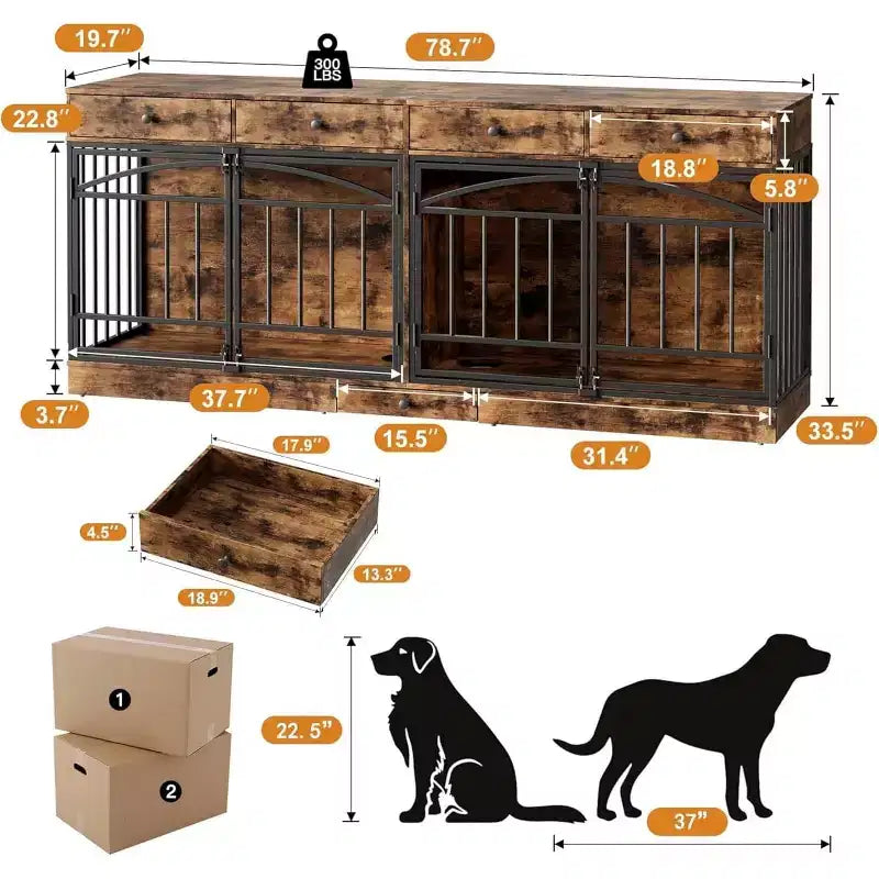 Multifunktionales Hundebox-Möbel, 4 Aufbewahrungsschubladen, Futternäpfe, TV-Ständer-Funktion, für das Wohnzimmer
