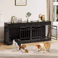 Multi-Functional Dog Crate Furniture, 4 Storage Drawers, Feeding Bowls, TV Stand Function, for Living Room