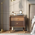 Whisen Nightstand, Bedside Table, End Table with Fluted Drawer, Solid Rubberwood Leg, Gold Handle, 2 Drawers, Walnut, Robot Vacuum Friendly - Walnut