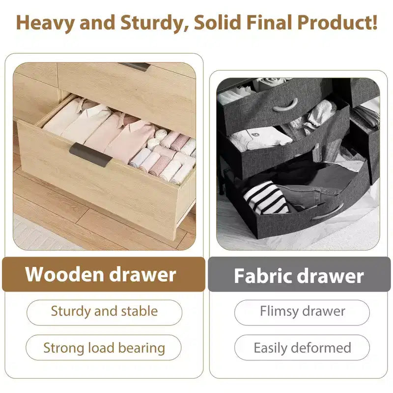 6 Kommoden mit Steckdosen, freistehende 120 cm breite Schubladenkommode, Holzschrank-Aufbewahrungstruhe für Schlafzimmer, Wohnzimmer