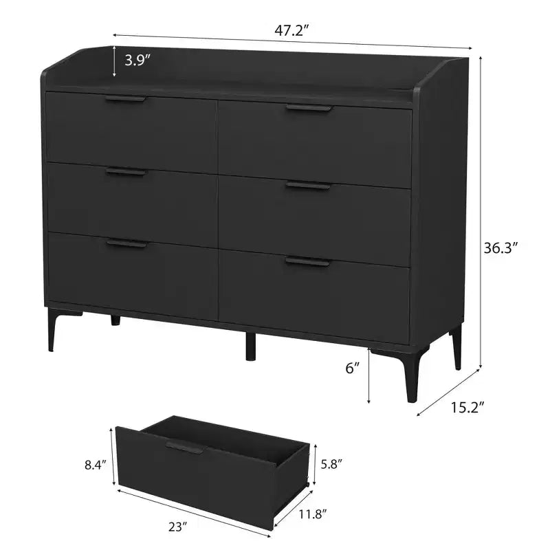 6 Kommoden mit Steckdosen, freistehende 120 cm breite Schubladenkommode, Holzschrank-Aufbewahrungstruhe für Schlafzimmer, Wohnzimmer