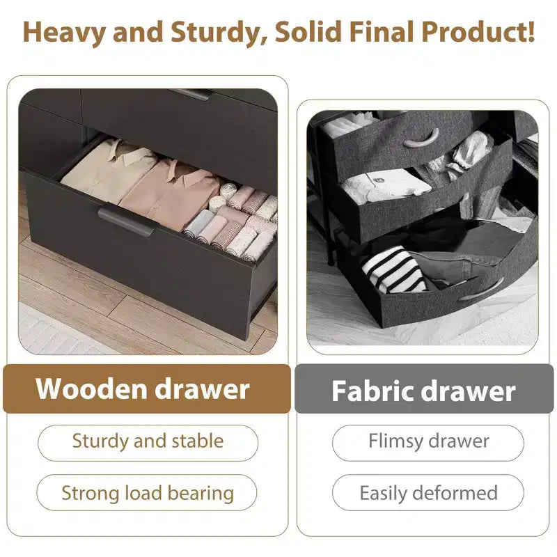 6 Kommoden mit Steckdosen, freistehende 120 cm breite Schubladenkommode, Holzschrank-Aufbewahrungstruhe für Schlafzimmer, Wohnzimmer