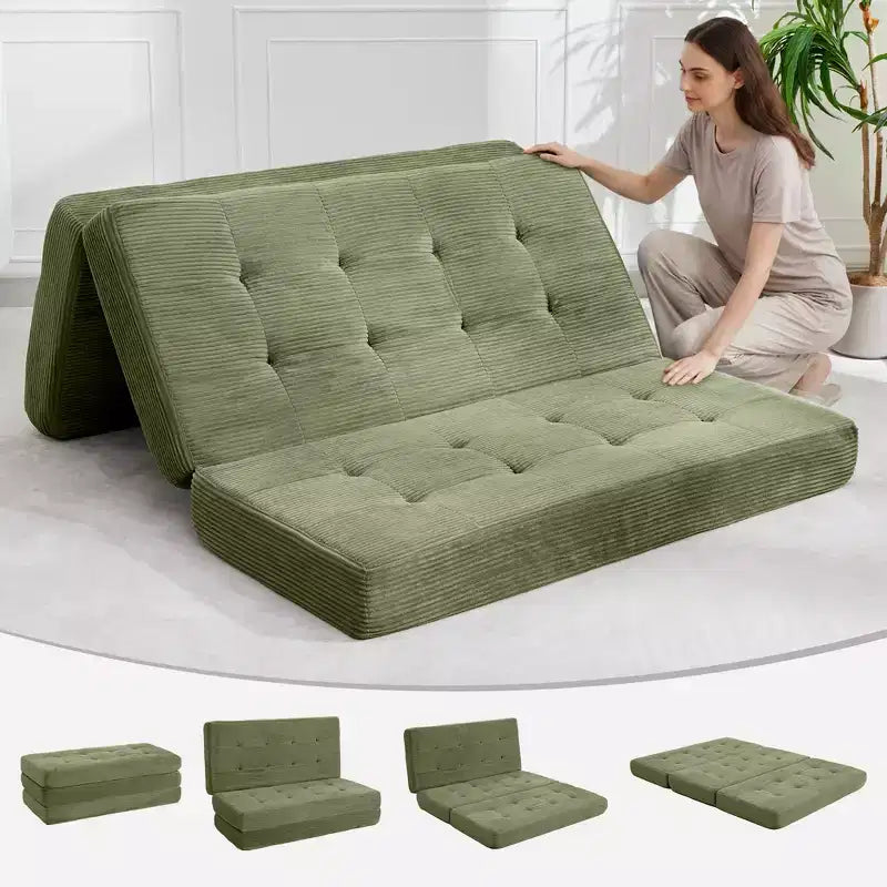 Dreifach faltbares Kord-Schlafsofa 6 Zoll getuftete Klappmatratze Full Size Cabrio-Schlafsofa Unterstützendes Gästebett für Schlafzimmer Wohnmobil Camping