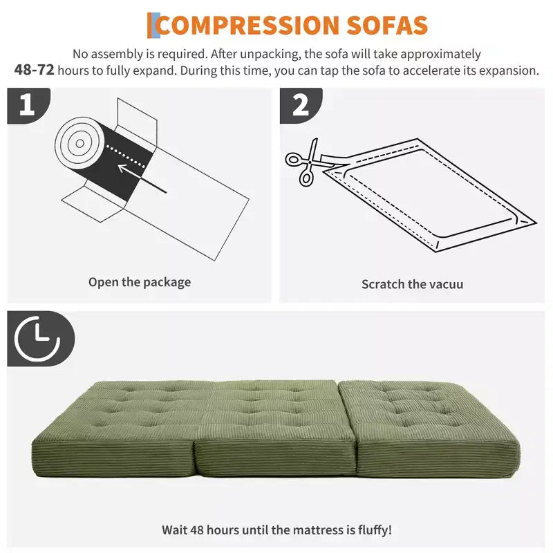 Dreifach faltbares Kord-Schlafsofa 6 Zoll getuftete Klappmatratze Full Size Cabrio-Schlafsofa Unterstützendes Gästebett für Schlafzimmer Wohnmobil Camping