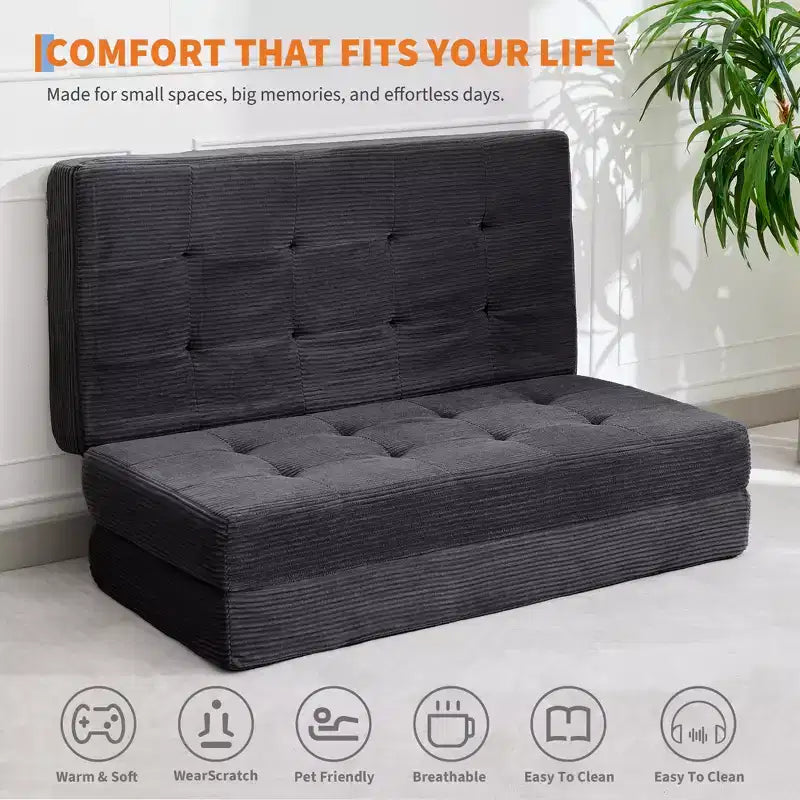 Dreifach faltbares Kord-Schlafsofa 6 Zoll getuftete Klappmatratze Full Size Cabrio-Schlafsofa Unterstützendes Gästebett für Schlafzimmer Wohnmobil Camping