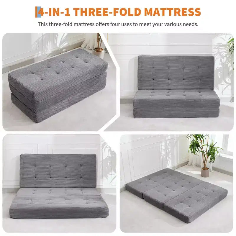 Dreifach faltbares Kord-Schlafsofa 6 Zoll getuftete Klappmatratze Full Size Cabrio-Schlafsofa Unterstützendes Gästebett für Schlafzimmer Wohnmobil Camping