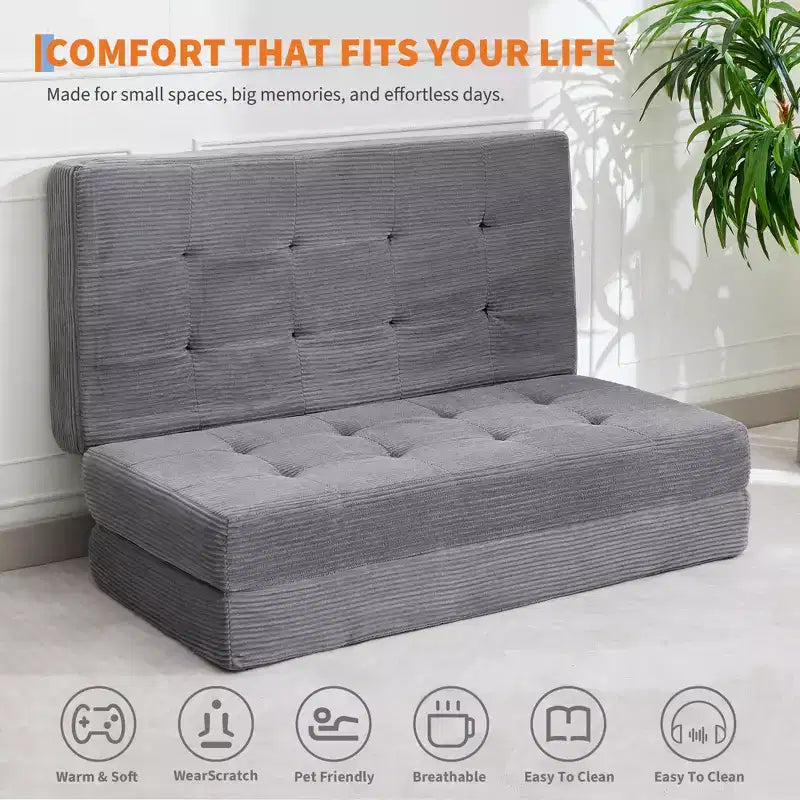 Dreifach faltbares Kord-Schlafsofa 6 Zoll getuftete Klappmatratze Full Size Cabrio-Schlafsofa Unterstützendes Gästebett für Schlafzimmer Wohnmobil Camping