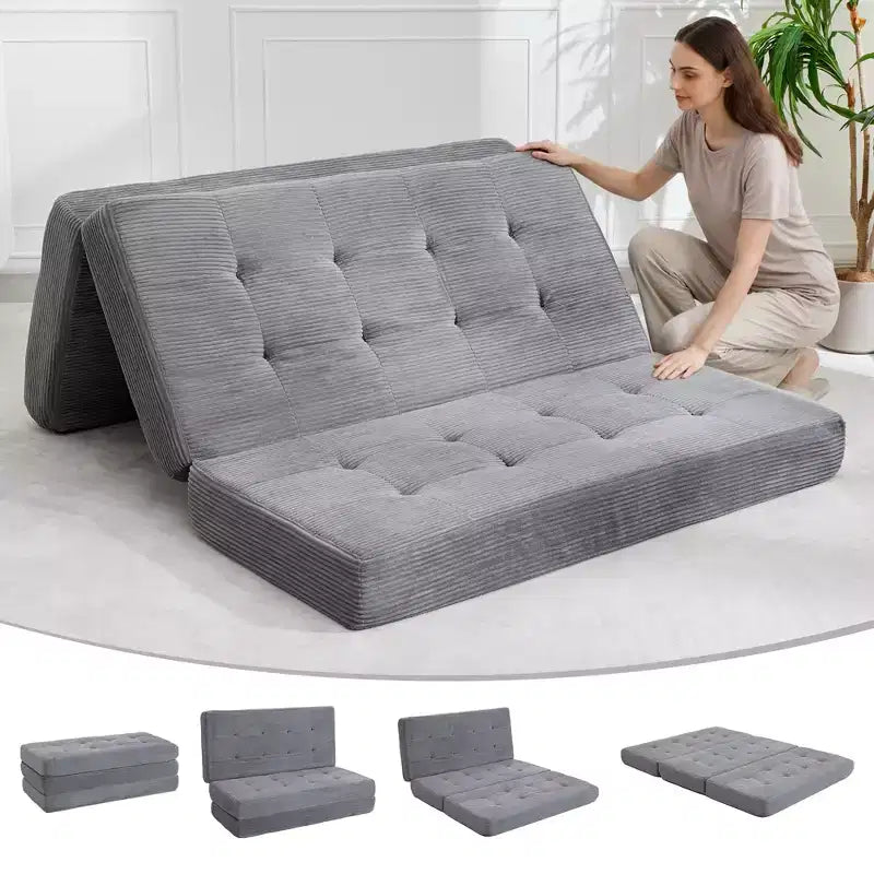 Dreifach faltbares Kord-Schlafsofa 6 Zoll getuftete Klappmatratze Full Size Cabrio-Schlafsofa Unterstützendes Gästebett für Schlafzimmer Wohnmobil Camping