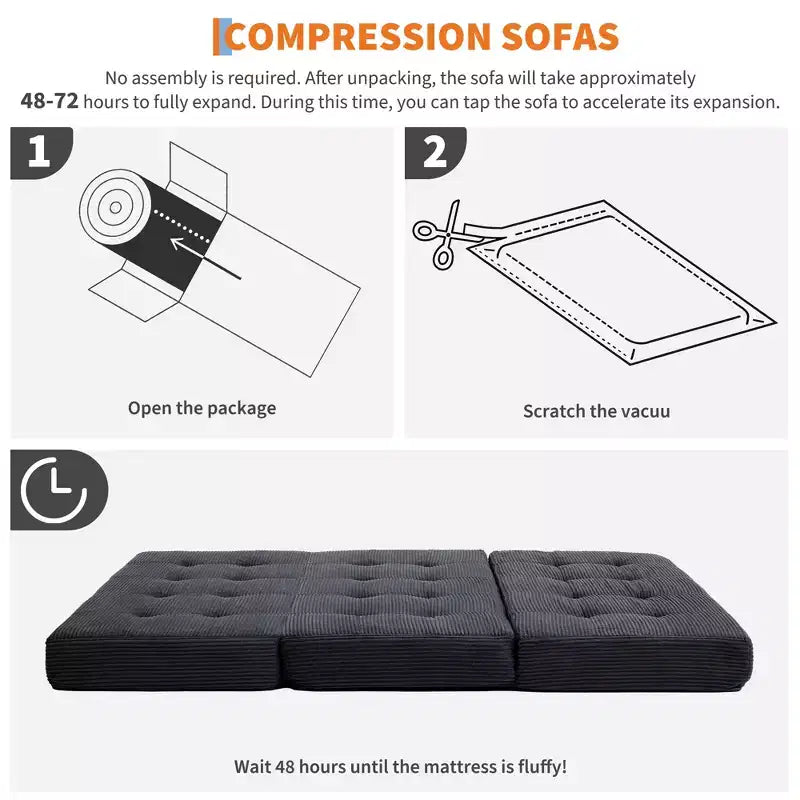 Dreifach faltbares Kord-Schlafsofa 6 Zoll getuftete Klappmatratze Full Size Cabrio-Schlafsofa Unterstützendes Gästebett für Schlafzimmer Wohnmobil Camping