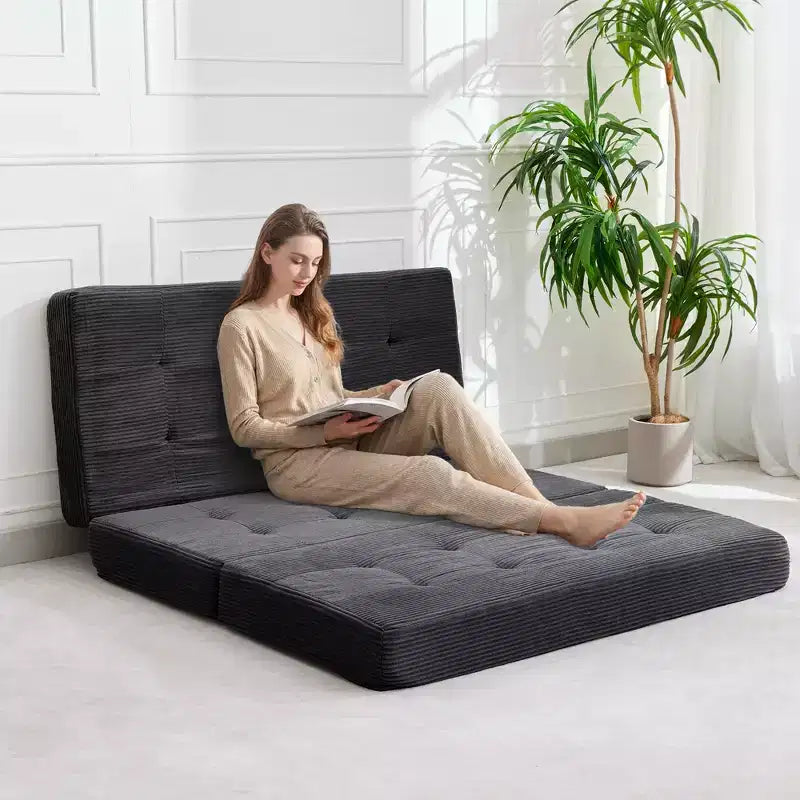 Dreifach faltbares Kord-Schlafsofa 6 Zoll getuftete Klappmatratze Full Size Cabrio-Schlafsofa Unterstützendes Gästebett für Schlafzimmer Wohnmobil Camping