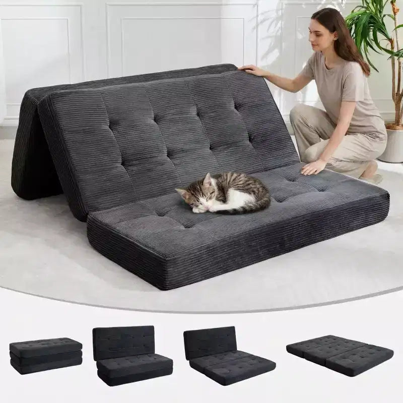 Dreifach faltbares Kord-Schlafsofa 6 Zoll getuftete Klappmatratze Full Size Cabrio-Schlafsofa Unterstützendes Gästebett für Schlafzimmer Wohnmobil Camping