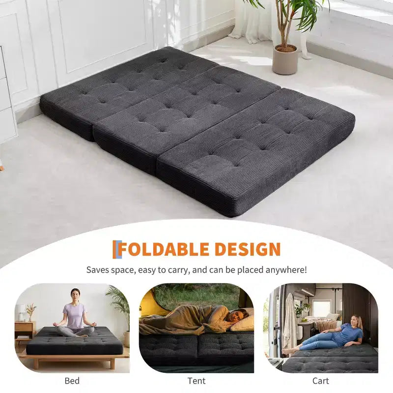 Dreifach faltbares Kord-Schlafsofa 6 Zoll getuftete Klappmatratze Full Size Cabrio-Schlafsofa Unterstützendes Gästebett für Schlafzimmer Wohnmobil Camping