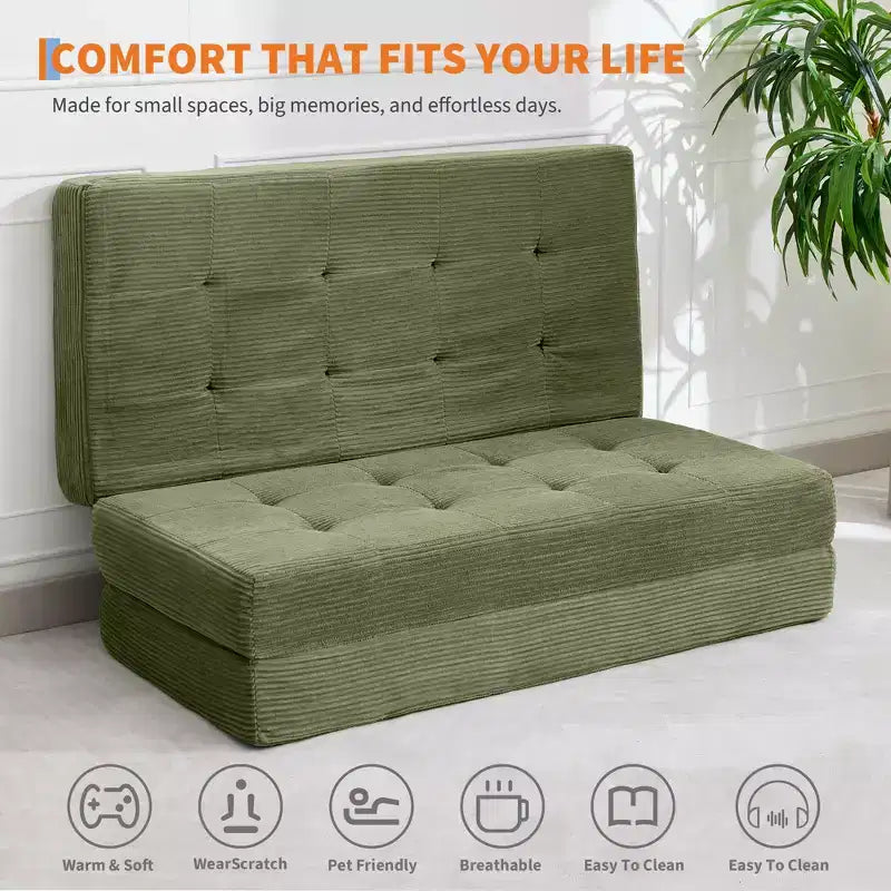 Dreifach faltbares Kord-Schlafsofa 6 Zoll getuftete Klappmatratze Full Size Cabrio-Schlafsofa Unterstützendes Gästebett für Schlafzimmer Wohnmobil Camping