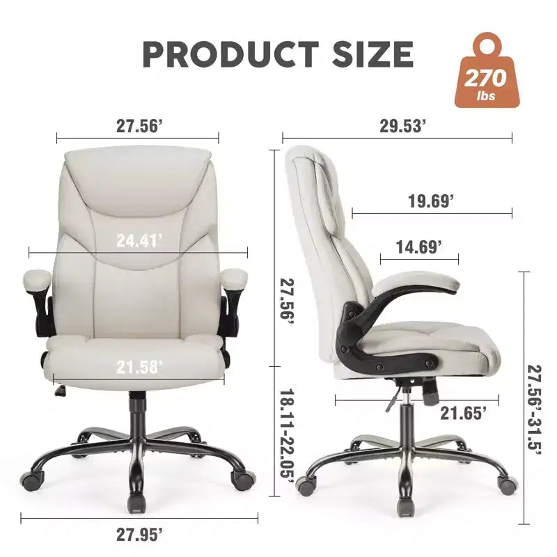 Bürostuhl mit hochklappbaren Armlehnen, ergonomischer Lordosenstütze, PU-Leder
