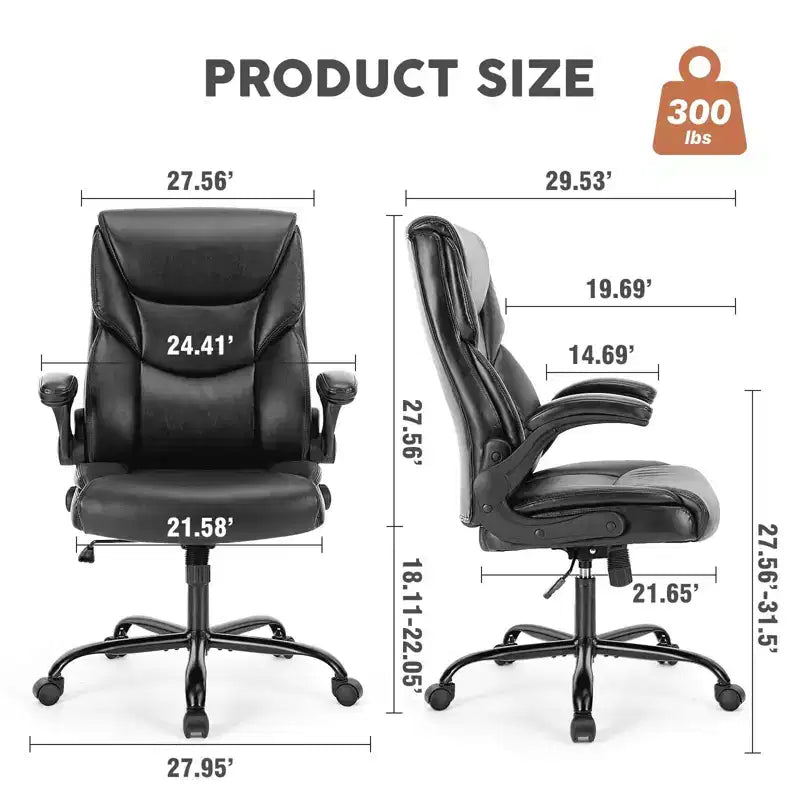Bürostuhl mit hochklappbaren Armlehnen, ergonomischer Lordosenstütze, PU-Leder