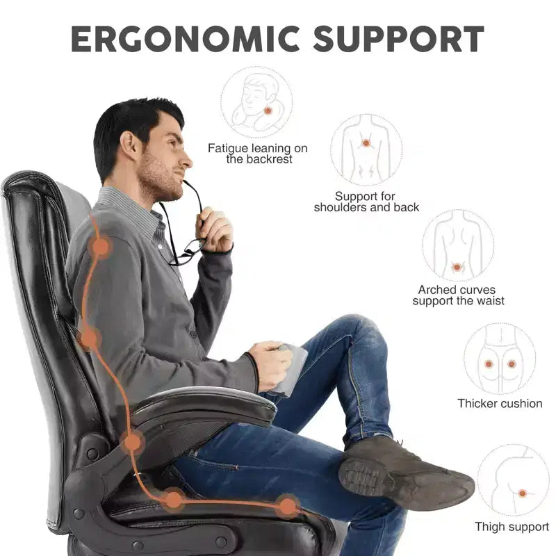 Bürostuhl mit hochklappbaren Armlehnen, ergonomischer Lordosenstütze, PU-Leder