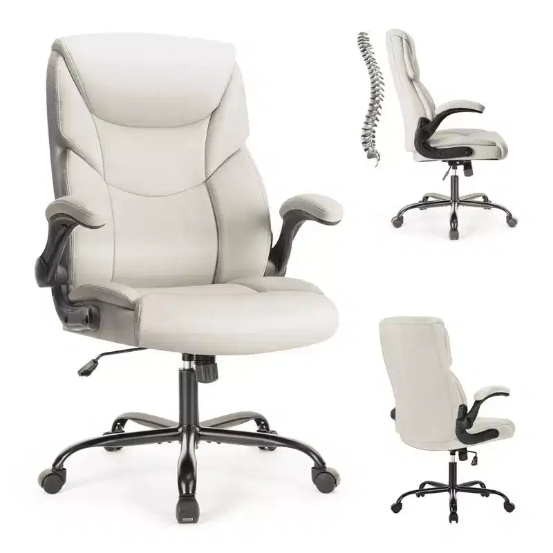 Bürostuhl mit hochklappbaren Armlehnen, ergonomischer Lordosenstütze, PU-Leder