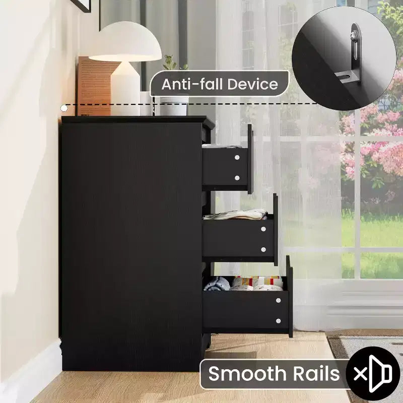 Holzkommode mit 3 Schubladen, lange Kommode, moderner Schrank, für Schlafzimmer, Wohnzimmer