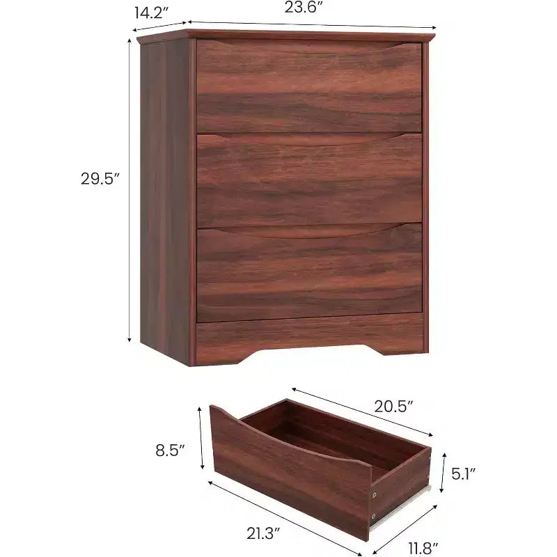 Holzkommode mit 3 Schubladen, lange Kommode, moderner Schrank, für Schlafzimmer, Wohnzimmer