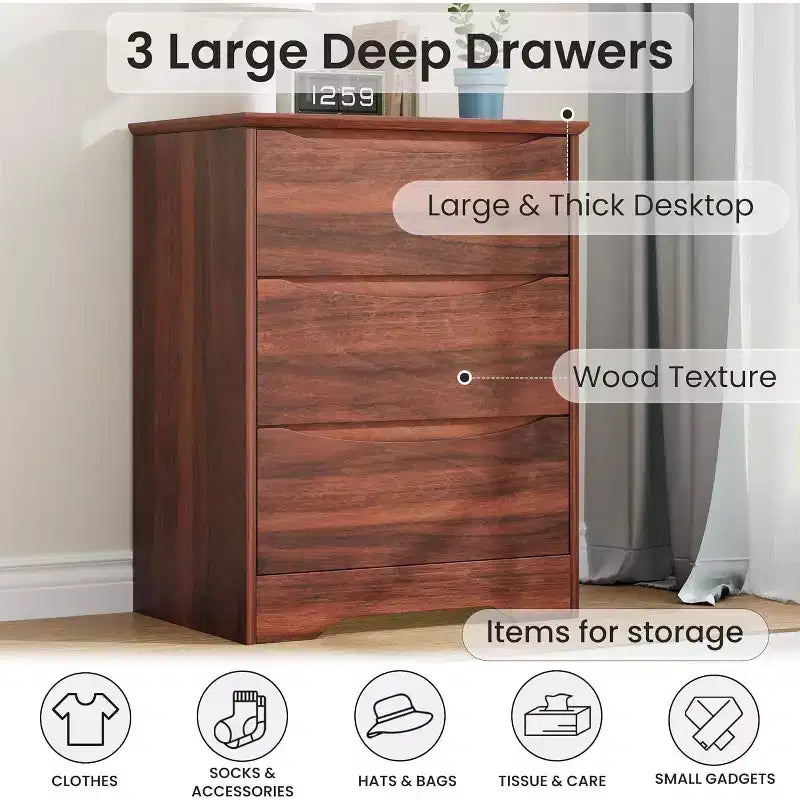 Holzkommode mit 3 Schubladen, lange Kommode, moderner Schrank, für Schlafzimmer, Wohnzimmer