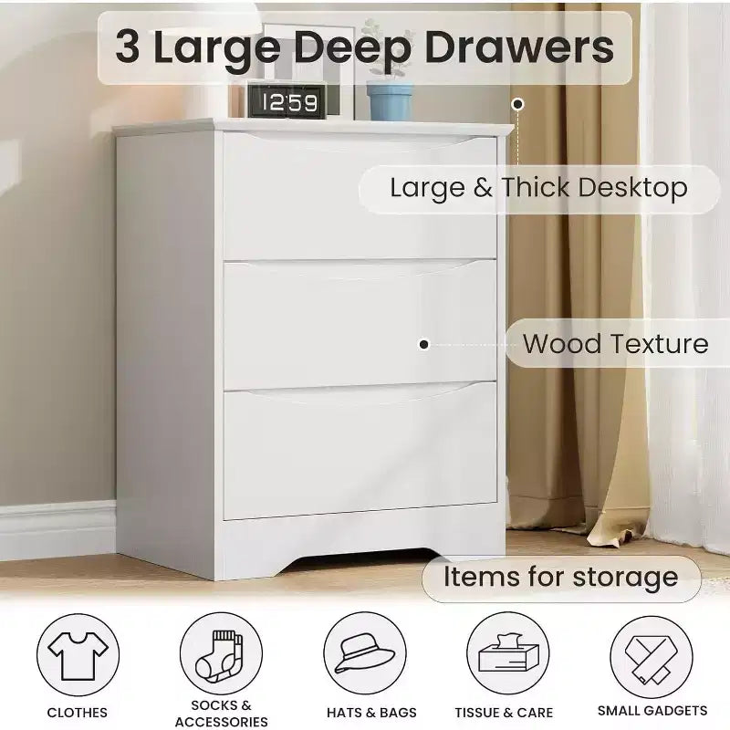 Holzkommode mit 3 Schubladen, lange Kommode, moderner Schrank, für Schlafzimmer, Wohnzimmer
