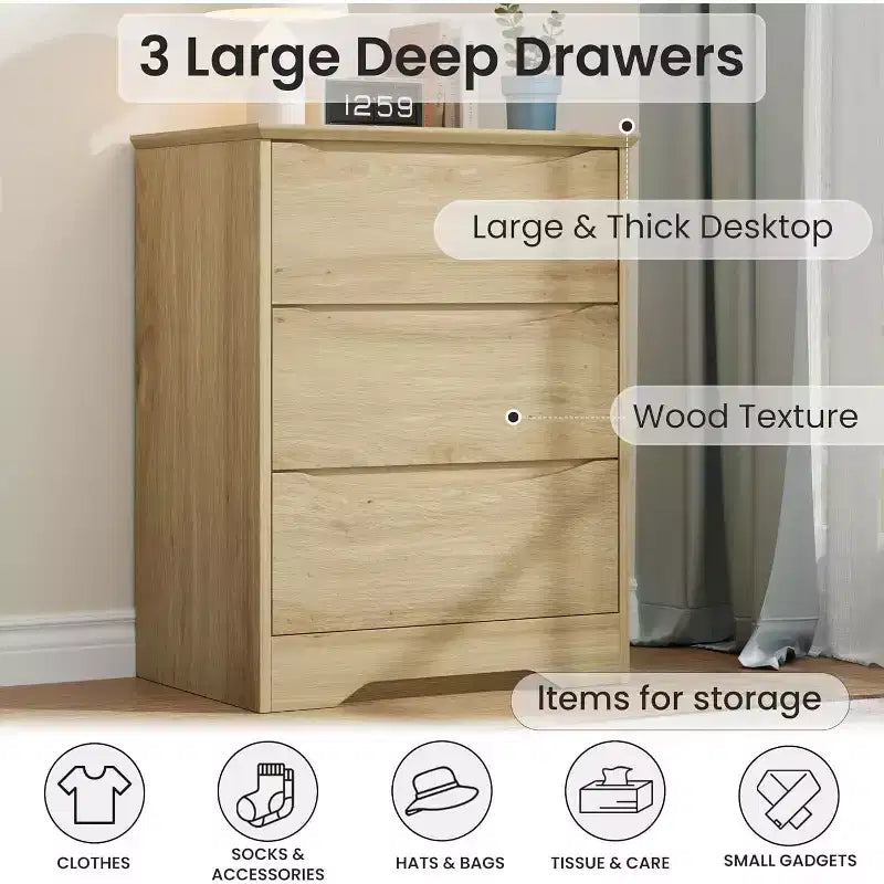 Holzkommode mit 3 Schubladen, lange Kommode, moderner Schrank, für Schlafzimmer, Wohnzimmer