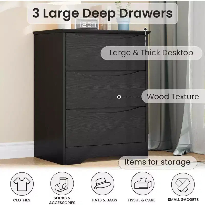 Holzkommode mit 3 Schubladen, lange Kommode, moderner Schrank, für Schlafzimmer, Wohnzimmer