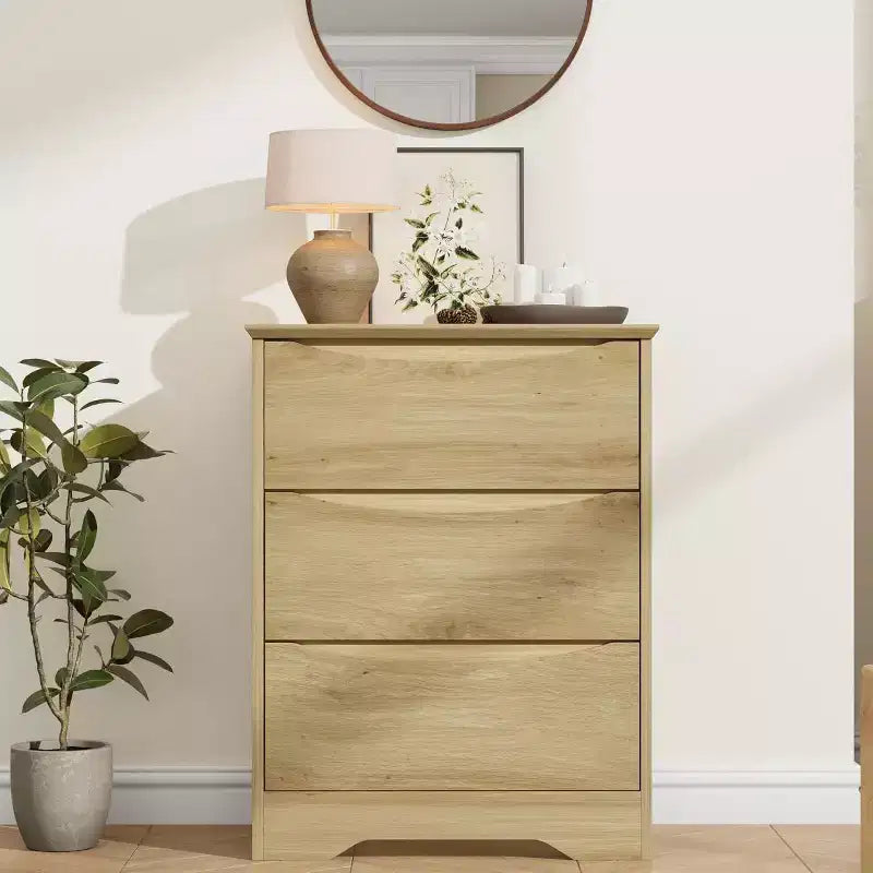 Wooden Dresser with 3 Drawers, Long Storage Dresser, Modern Closet, for Bedroom, Living Room