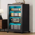 Bekrvio Media Cabinet with LED Light,Metal Storage Cabinet with Glass Door & Adjustable Shelves,Modern TV Stand for Living Room,Gaming & Office