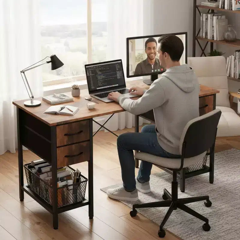 47'' Computertisch mit 4 wendbaren Stoffschubladen und Netzablage, großer Aufbewahrungstisch für Heimbüro, Gaming & Studium