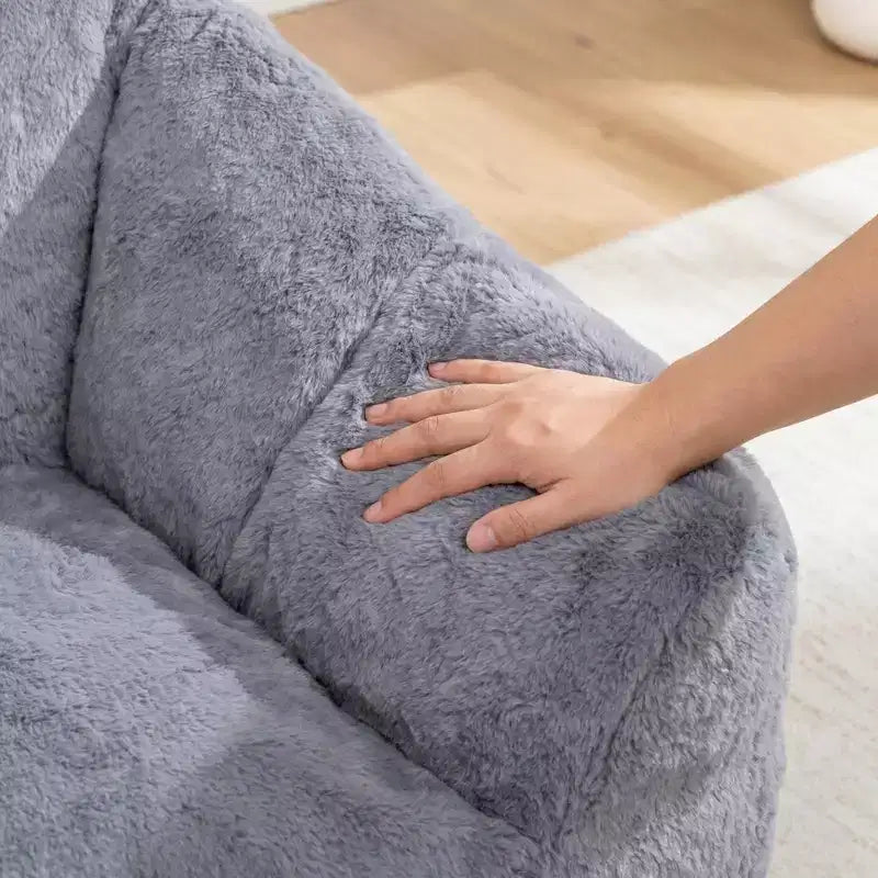 Weiße Loungesessel für Erwachsene, Lesesessel mit Armlehnen, Polsterung aus Kunstfell, hochdichter Schaumstoff, gemütlicher moderner Sessel für Wohnzimmer und Schlafzimmer