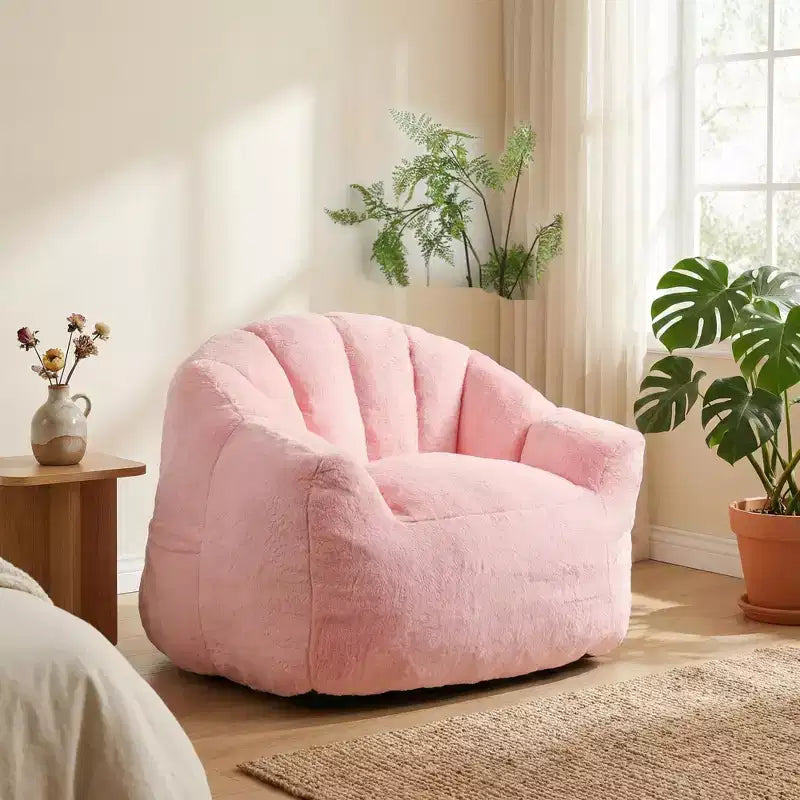 Weiße Loungesessel für Erwachsene, Lesesessel mit Armlehnen, Polsterung aus Kunstfell, hochdichter Schaumstoff, gemütlicher moderner Sessel für Wohnzimmer und Schlafzimmer