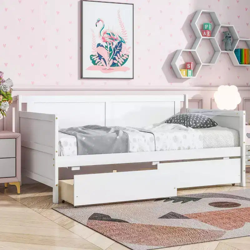 Queensize-Bettrahmen Sanft schließende Schubladen Massives Kautschukholz Kein Boxspringbett erforderlich