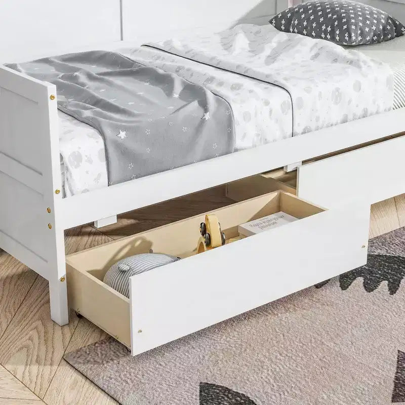 Queensize-Bettrahmen Sanft schließende Schubladen Massives Kautschukholz Kein Boxspringbett erforderlich