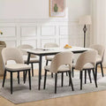 Set of 6 Upholstered Dining Chairs, Modern Fabric High Back Deep Seat Wooden Legs,Hollowed Kitchen Chairs for Dining Room