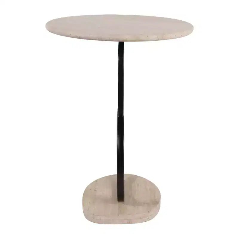 Runder Beistelltisch mit Marmorplatte und Metallgestell für kleine Räume – Moderner Akzent für Schlafzimmer- und Wohnzimmerdekoration – 23, Beige & Schwarz