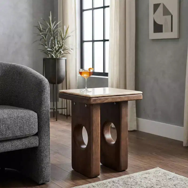 Rustikaler Beistelltisch mit quadratischer Platte für kleine Räume – elegantes Design mit Holzfuß für Wohn- und Schlafzimmer – 21, Hellbraun & Braun