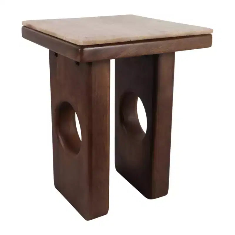 Rustikaler Beistelltisch mit quadratischer Platte für kleine Räume – elegantes Design mit Holzfuß für Wohn- und Schlafzimmer – 21, Hellbraun & Braun