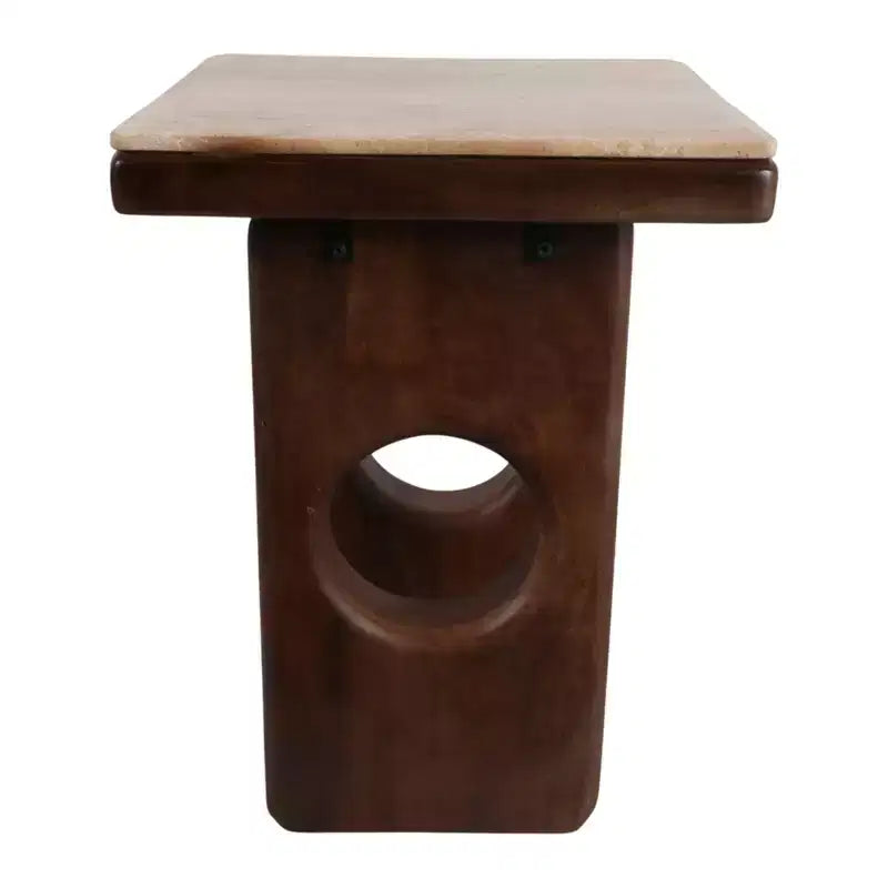 Rustikaler Beistelltisch mit quadratischer Platte für kleine Räume – elegantes Design mit Holzfuß für Wohn- und Schlafzimmer – 21, Hellbraun & Braun