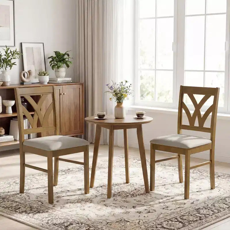 Hölzerne Esszimmerstühle mit Kautschukholzrahmen und ausgehöhlter Rückenlehne für die Küche Braun + Beige/Eiche + Hellbraun