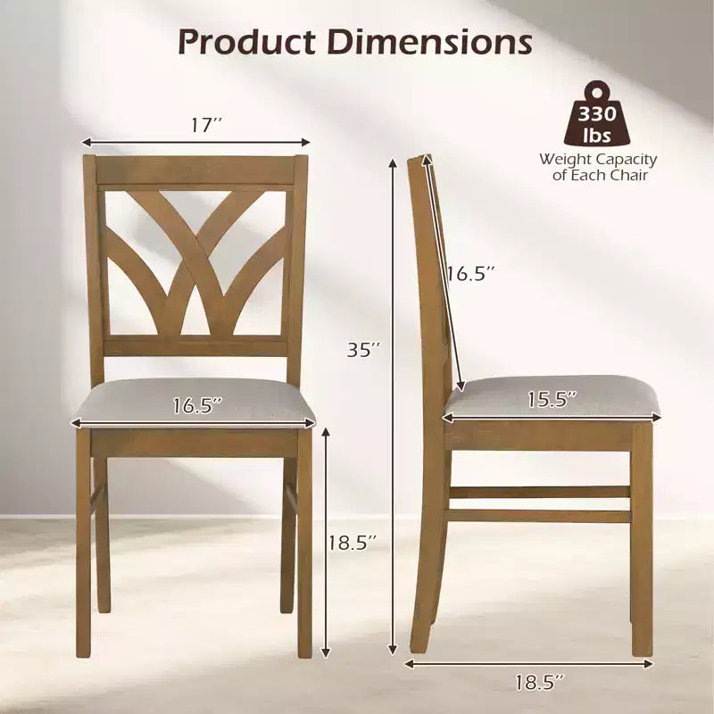 Hölzerne Esszimmerstühle mit Kautschukholzrahmen und ausgehöhlter Rückenlehne für die Küche Braun + Beige/Eiche + Hellbraun